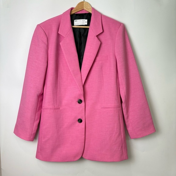 NWOT ASOS Design Single Breasted Slim Dad Suit Blazer Perfect Hot Pink - Picture 4 of 8
